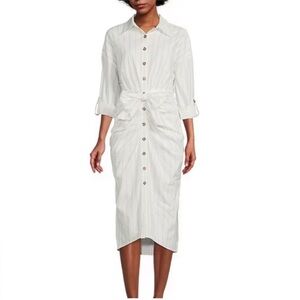 Antonio Melani NWT Roxanne midi tie ruched white/blue striped dress size 0